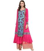 Pink rayon digital prints dual layer long anarkali kurti