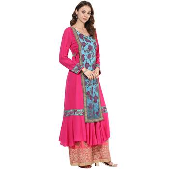 Pink rayon digital prints dual layer long anarkali kurti 2