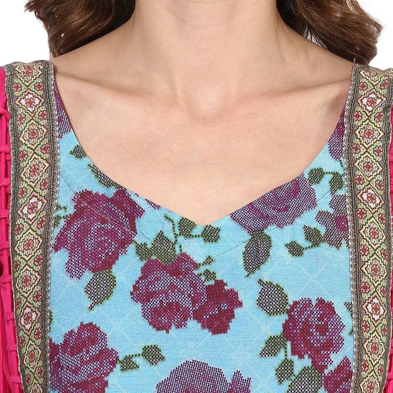 Pink rayon digital prints dual layer long anarkali kurti