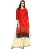 Red cotton block prints long straight kurti