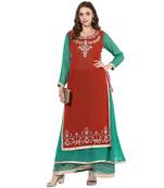 Red and green georgette gota work dual layer long anarkali kurti