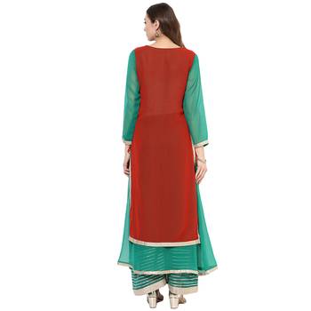 Red and green georgette gota work dual layer long anarkali kurti 4