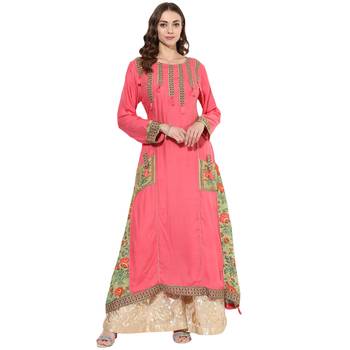 Peach rayon digital prints dual layer long anarkali kurti 1