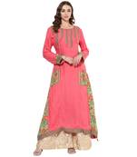 Peach rayon digital prints dual layer long anarkali kurti