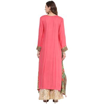Peach rayon digital prints dual layer long anarkali kurti 4