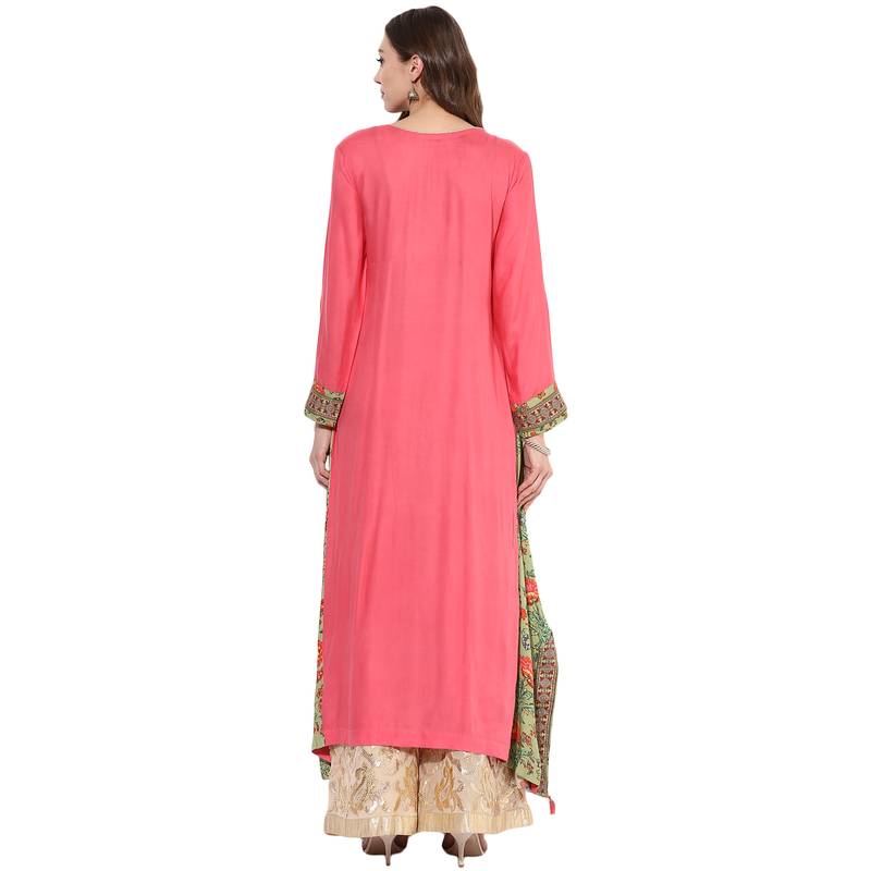 Peach rayon digital prints dual layer long anarkali kurti