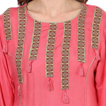 Peach rayon digital prints dual layer long anarkali kurti 5
