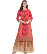 Red cotton block prints long straight kurti