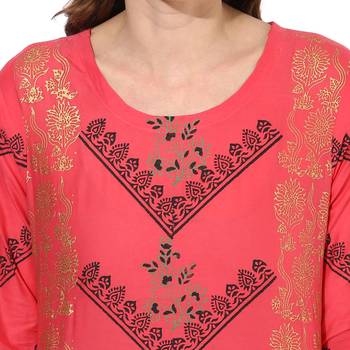 Red cotton block prints long straight kurti 5