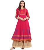 Pink cotton block prints long anarkali kurti