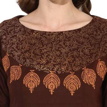 Brown cotton block prints long anarkali kurti 5