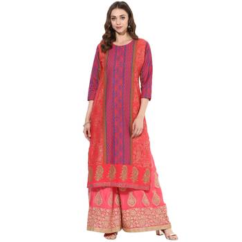 Multicolored cotton block prints long straight kurti 1