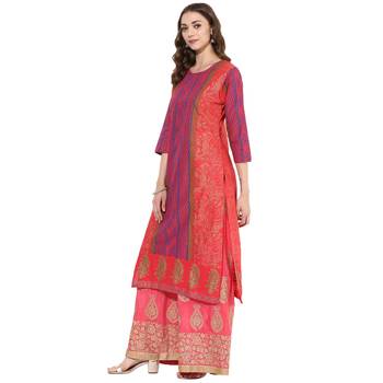 Multicolored cotton block prints long straight kurti 3