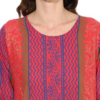 Multicolored cotton block prints long straight kurti 5