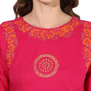 Pink cotton block prints long anarkali kurti 5