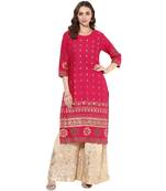 Pink cotton block prints long straight kurti