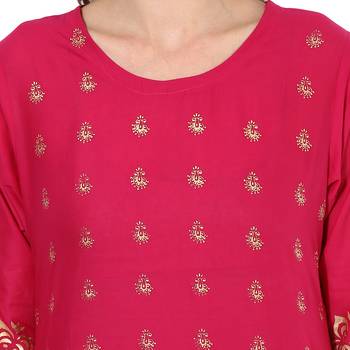 Pink cotton block prints long straight kurti 5