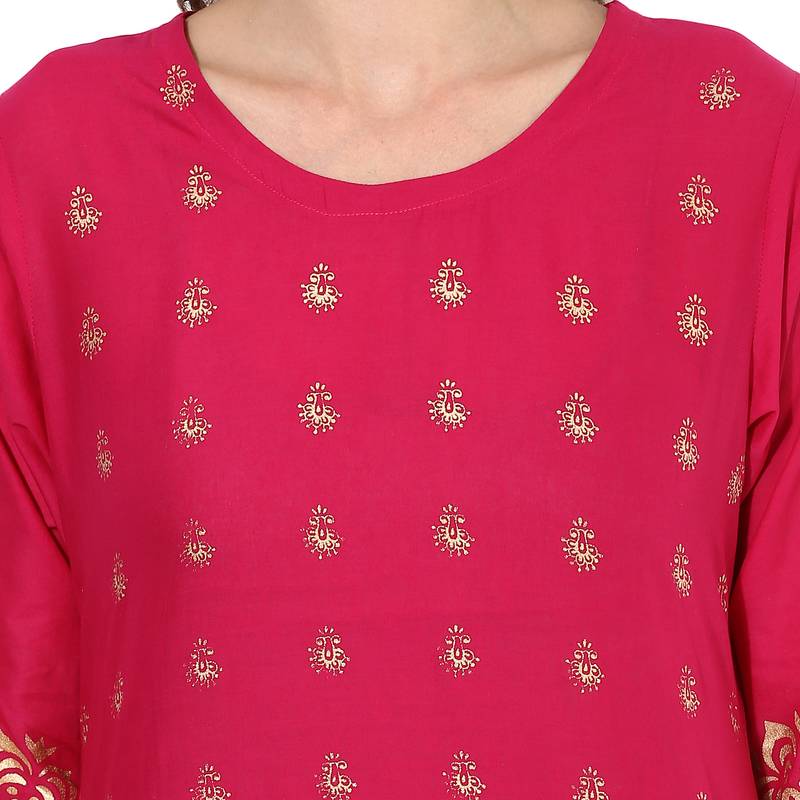 Pink cotton block prints long straight kurti