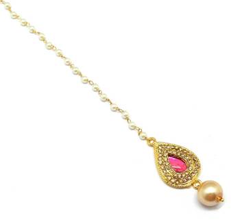 Pear Shape Small Size Maang Tikka Decorated With Crystal 1