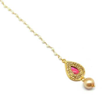Pear Shape Small Size Maang Tikka Decorated With Crystal 2