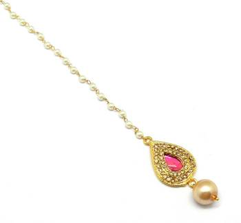 Pear Shape Small Size Maang Tikka Decorated With Crystal 3