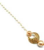 Small Size Chandbali Shape Maang Tikka Decorated With Crystals