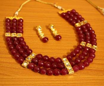 Ruby Kundan Meenakari 3 Layer Necklace Set 1