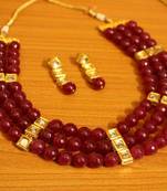 Ruby Kundan Meenakari 3 Layer Necklace Set