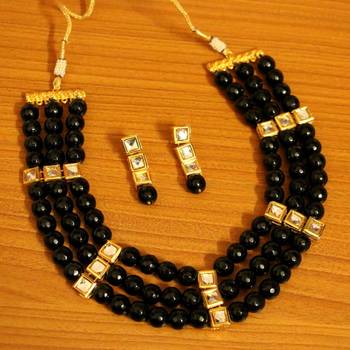 Black Onyx Kundan Meenakari Necklace Set 1
