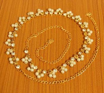 Single Line Golden  and  White Kundan Polki Waistbelt 1