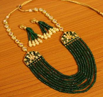 Kundan Meenakari Emerald Multi String Necklace 1