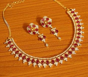 Ruby Diamond Look Gold Plated Necklace Set 1