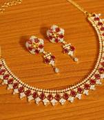 Ruby Diamond Look Gold Plated Necklace Set