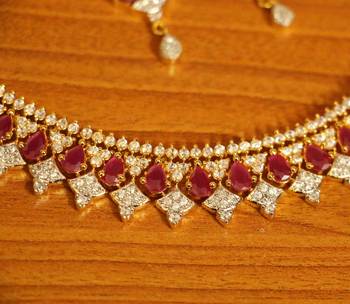 Ruby Diamond Look Gold Plated Necklace Set 3