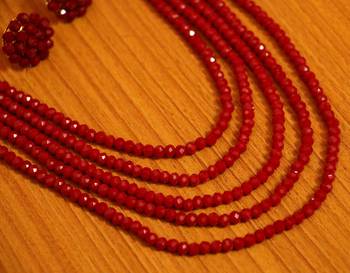 5 Line Ruby Colour Multi Sting Necklace Set 2