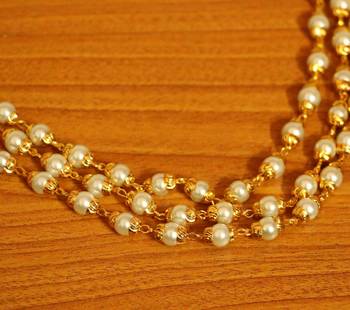 3 Line Gold Plated Pearl Necklace Set 2