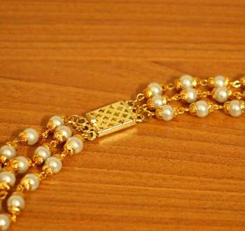 3 Line Gold Plated Pearl Necklace Set 3