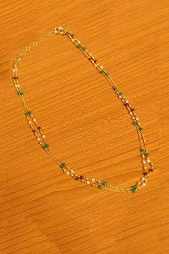 Multicolour Gold Look Two Line Necklace Set