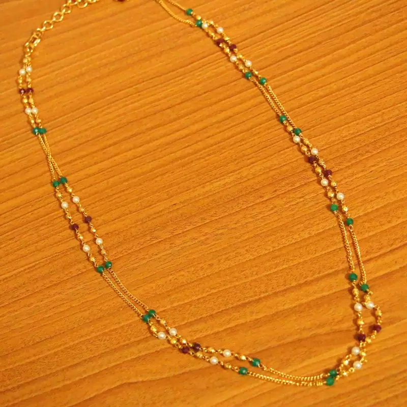 Multicolour Gold Look Two Line Necklace Set