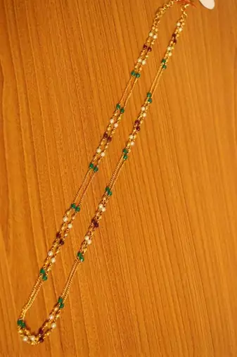 Multicolour Gold Look Two Line Necklace Set