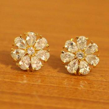 Zircon Studded Flower Pattern Gold Plated Earrings 1