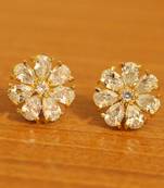 Zircon Studded Flower Pattern Gold Plated Earrings