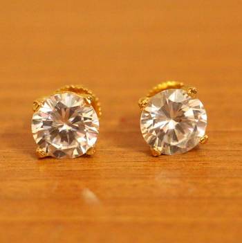 Solitaire Look Gold Plated American Diamond Studs 1