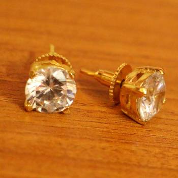 Solitaire Look Gold Plated American Diamond Studs 2