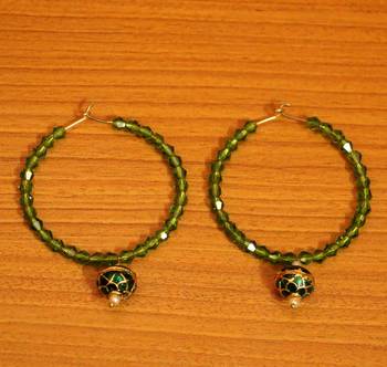 Green Crystal Beaded Hoop Earrings 1