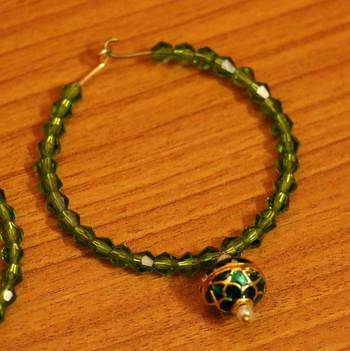 Green Crystal Beaded Hoop Earrings 2