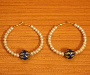 Blue Meenakari  And  Pearl Beaded Earrings 1