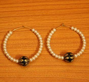 Black Meenakari  And  Pearl Beaded Earrings 1