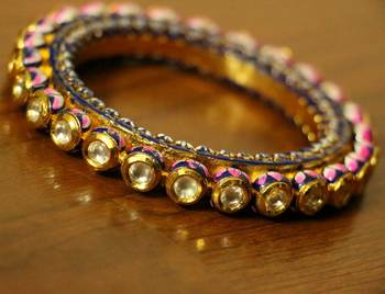 Pink Kundan Meenakari Royal Pacheli Bangle 1