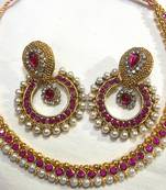 Dark Pink pearl Polki necklace set